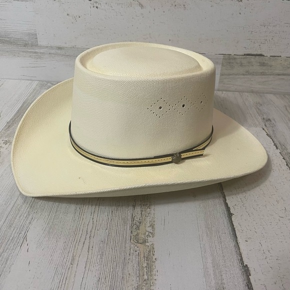 Arlop Vintage Coated Straw Banded Hat size 7 1/8 Mexico White Ivory - Picture 2 of 10